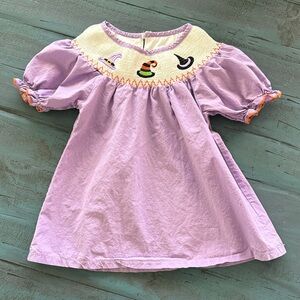 Purple Smocked Dress with Halloween Embroidery